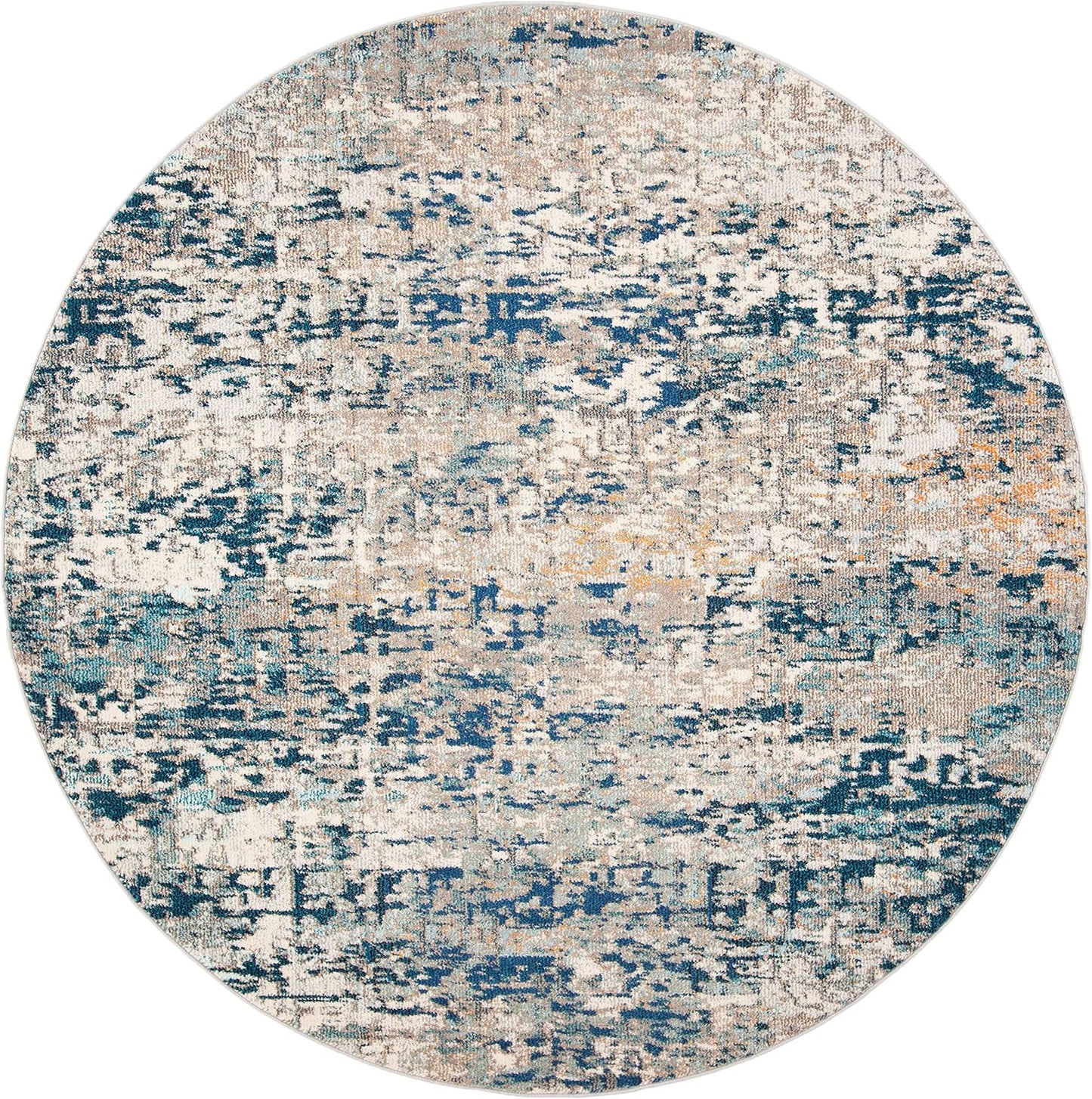 Madison Collection Area Rug - 5' Round, Grey & Blue, Modern Abstract Design, Non-Shedding & Easy Care, Ideal for High Traffic Areas in Living Room, Bedroom (MAD460K)
