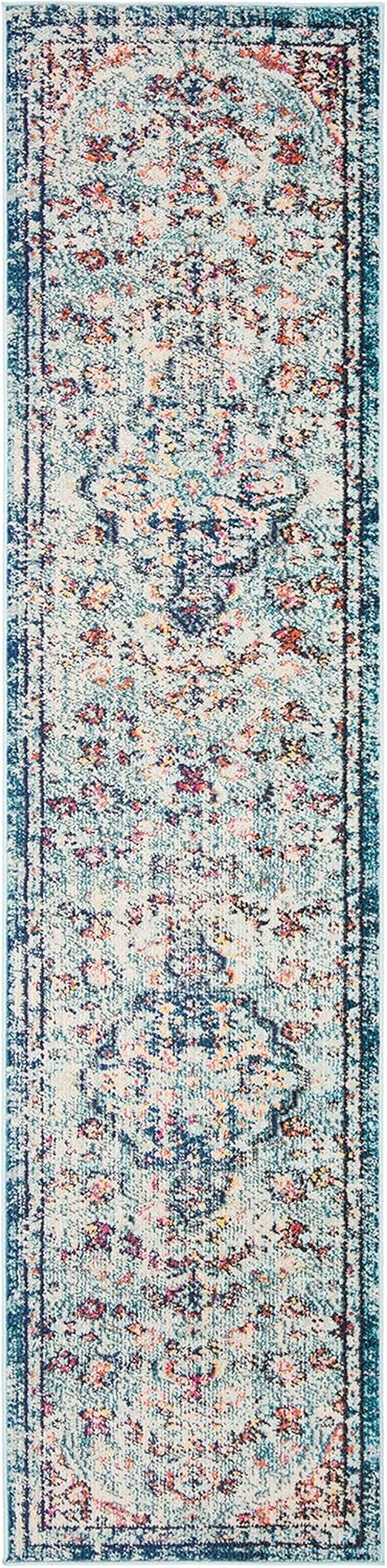 Madison Collection Runner Rug - 2'2" X 10', Navy & Light Blue, Boho Chic Medallion Distressed Design, Non-Shedding & Easy Care, Ideal for High Traffic Areas in Living Room, Bedroom (MAD447K)