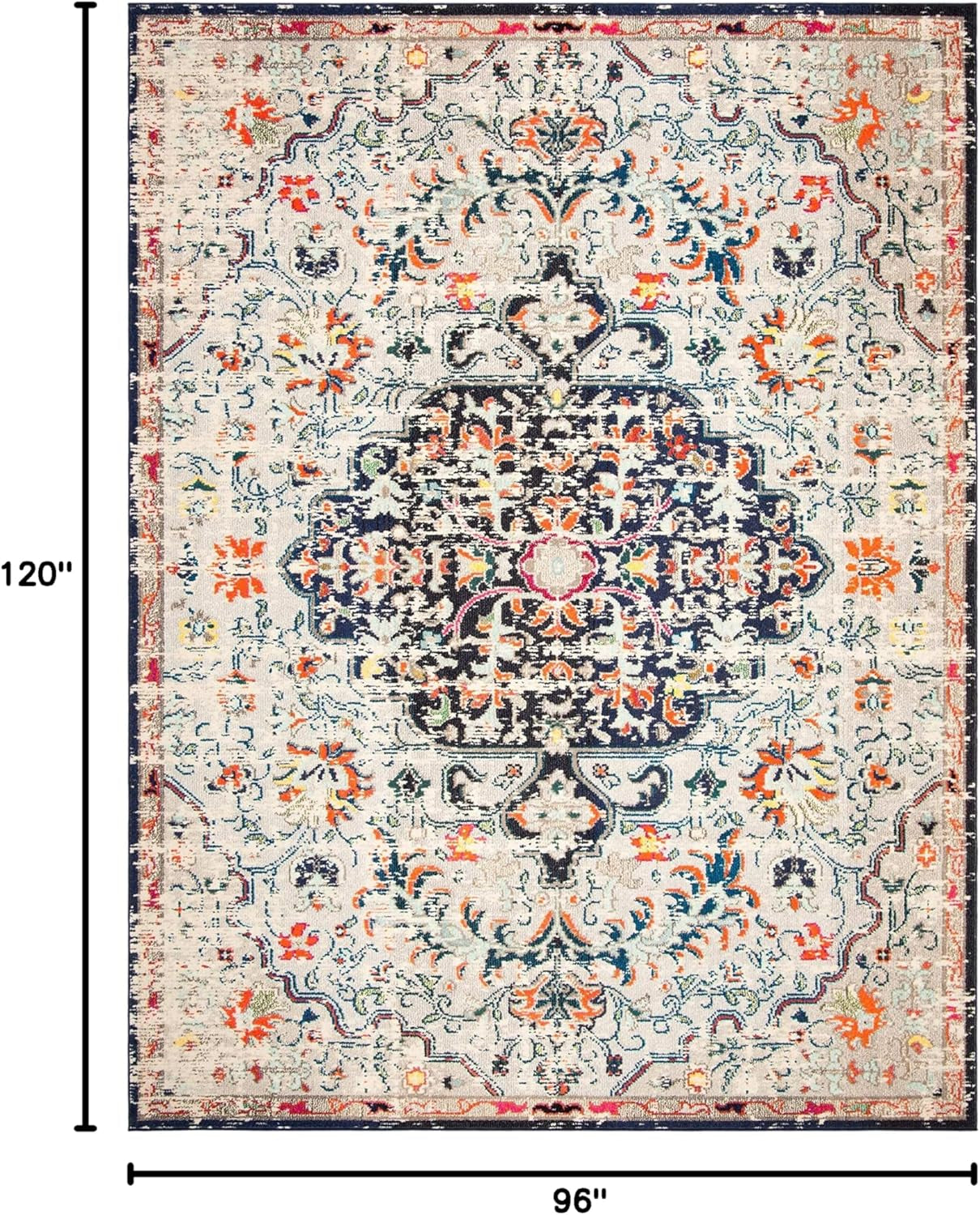 Area Rug 8X10 - Madison Collection - Large - Beige & Black, Boho Chic Medallion Distressed Design, Non-Shedding & Easy Cleaning, Ideal for Living Room, Bedroom, Dining Space (MAD447B)