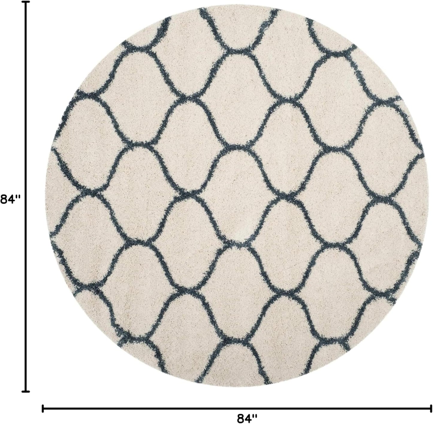 Hudson Shag Collection Area Rug - 7' Round, Ivory & Slate Blue, Trellis Design, Non-Shedding & Easy Care, 2-Inch Thick Ideal for High Traffic Areas in Living Room, Bedroom (SGH280T)