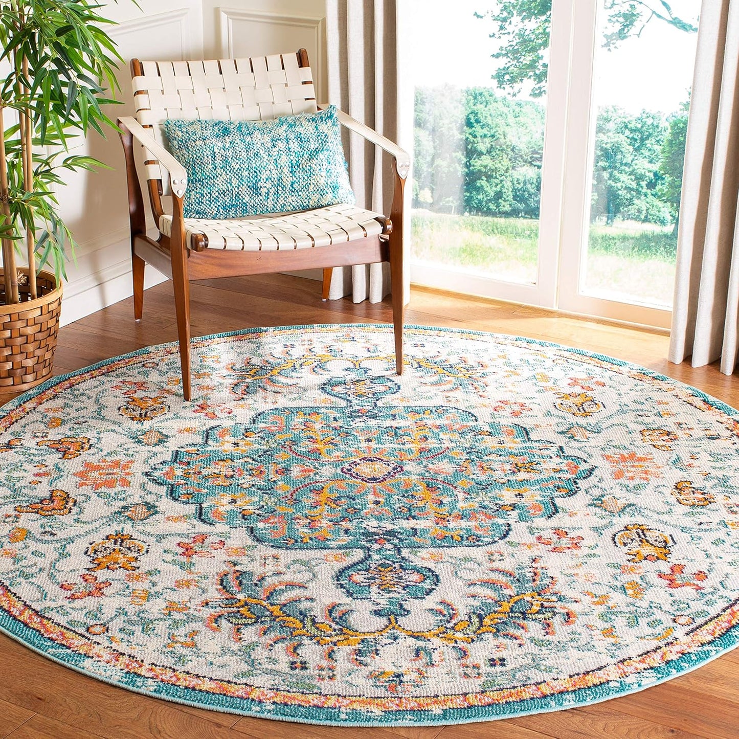 Madison Collection 11' round Grey/Light Blue MAD447F Boho Chic Medallion Distressed Non-Shedding Dining Room Entryway Foyer Living Room Bedroom Area Rug