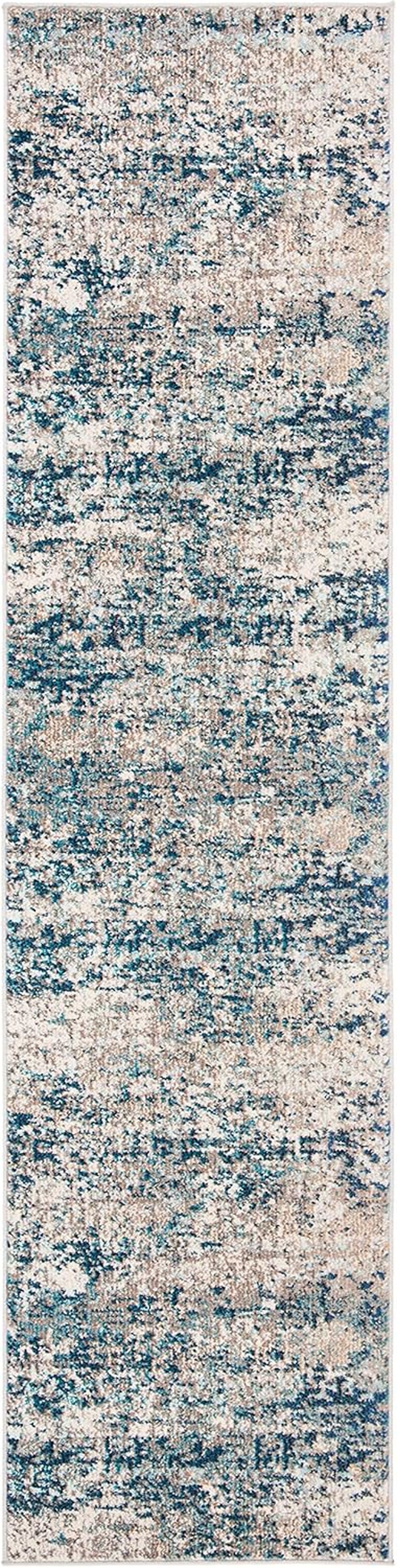 Madison Collection Runner Rug - 2'2" X 14', Grey & Blue, Modern Abstract Design, Non-Shedding & Easy Care, Ideal for High Traffic Areas in Living Room, Bedroom (MAD460K)