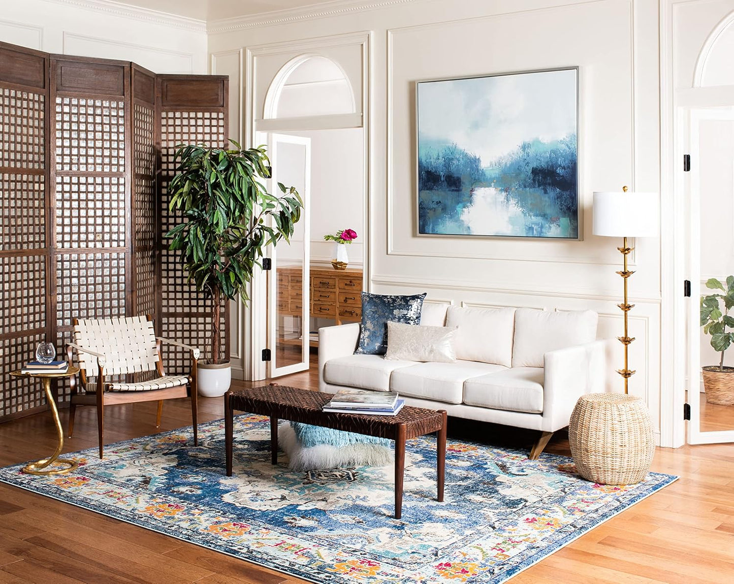 Monaco Collection Area Rug - 11' Square, Navy & Light Blue, Boho Chic Medallion Distressed Design, Non-Shedding & Easy Care, Ideal for High Traffic Areas in Living Room, Bedroom (MNC243N)