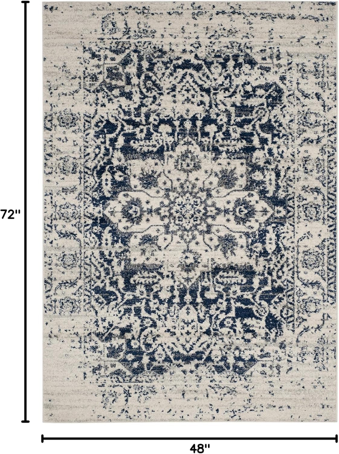Madison Collection Accent Rug - 4' X 6', Cream & Navy, Snowflake Medallion Distressed Design, Non-Shedding & Easy Care, Ideal for High Traffic Areas in Foyer, Living Room, Bedroom (MAD603D)