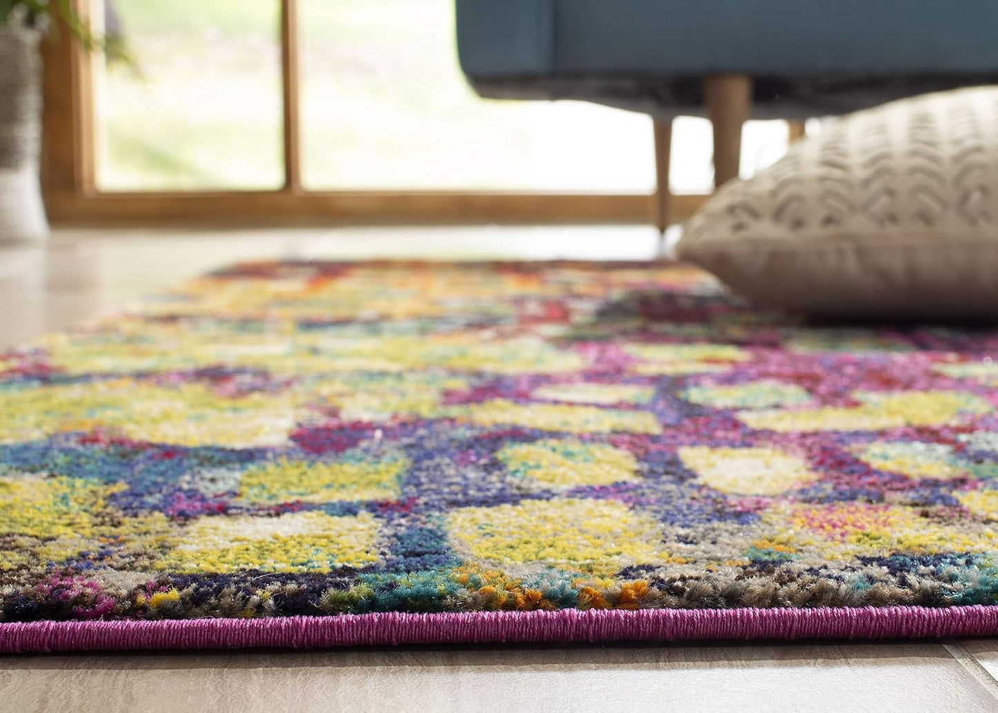 Monaco Collection Runner Rug - 2'2" X 8', Pink & Multi, Boho Chic Abstract Watercolor Design, Non-Shedding & Easy Care, Ideal for High Traffic Areas in Living Room, Bedroom (MNC225D)