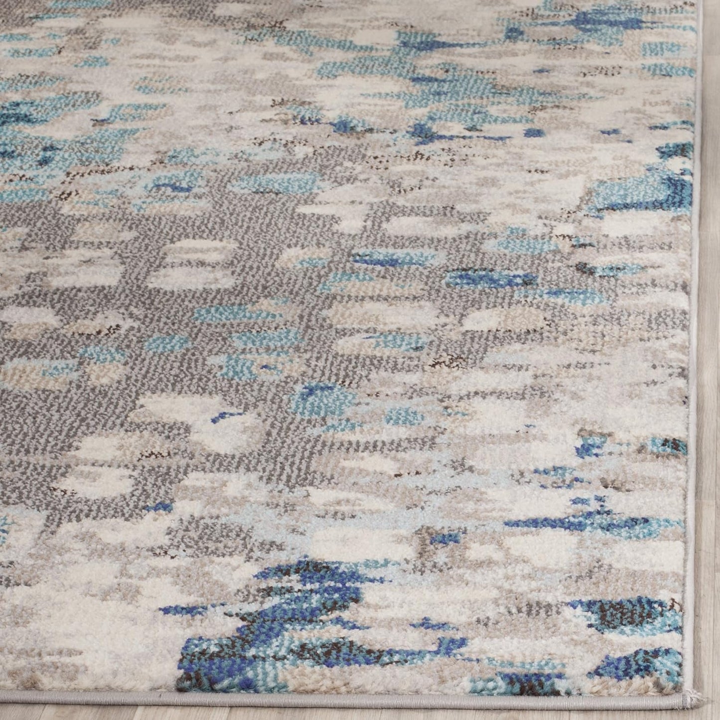 Monaco Collection Area Rug - 6'7" X 9'2", Grey & Light Blue, Boho Chic Abstract Watercolor Design, Non-Shedding & Easy Care, Ideal for High Traffic Areas in Living Room, Bedroom (MNC225E)