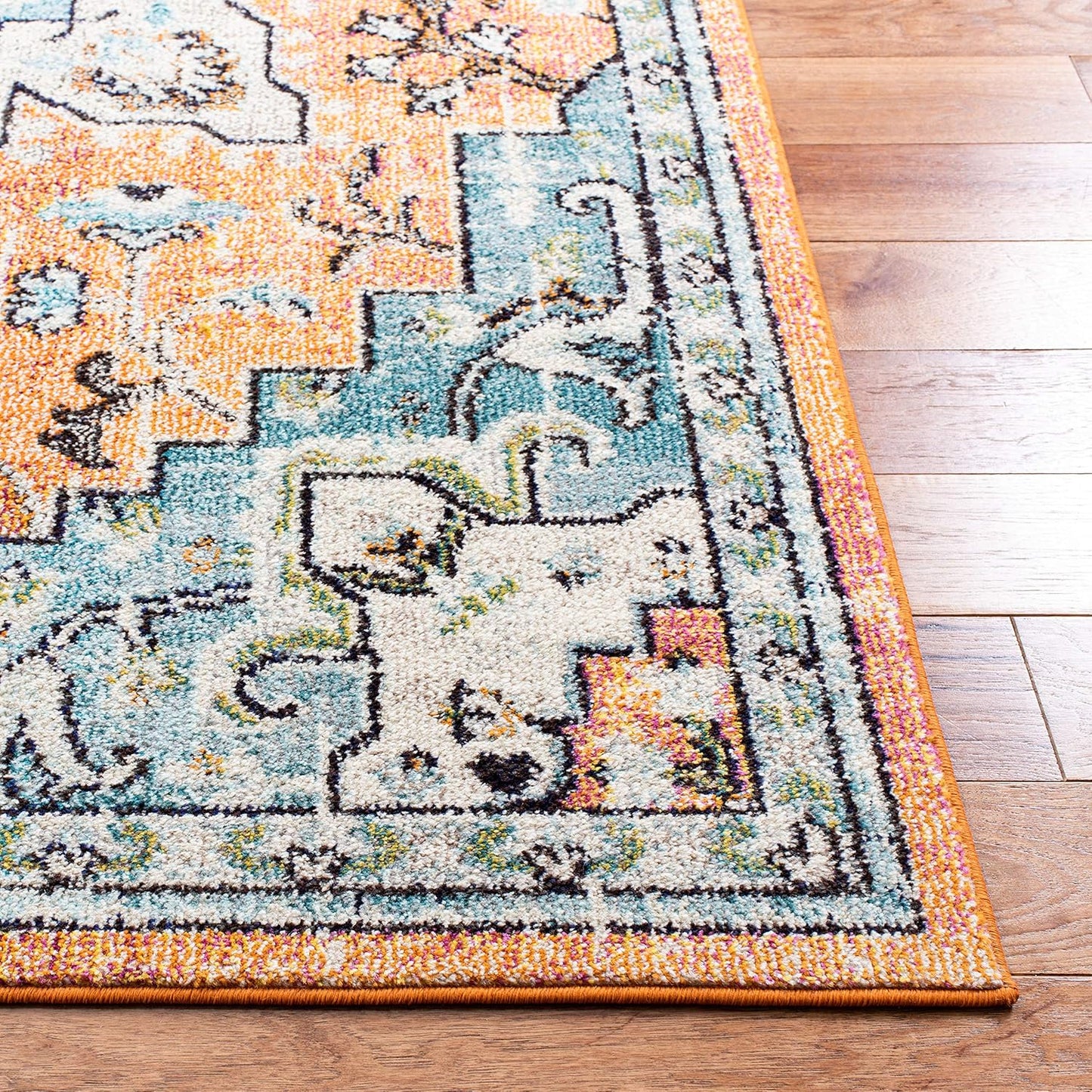 Madison Collection Area Rug - 6' X 9', Orange & Teal, Boho Chic Medallion Distressed Design, Non-Shedding & Easy Care, Ideal for High Traffic Areas in Living Room, Bedroom (MAD473P)