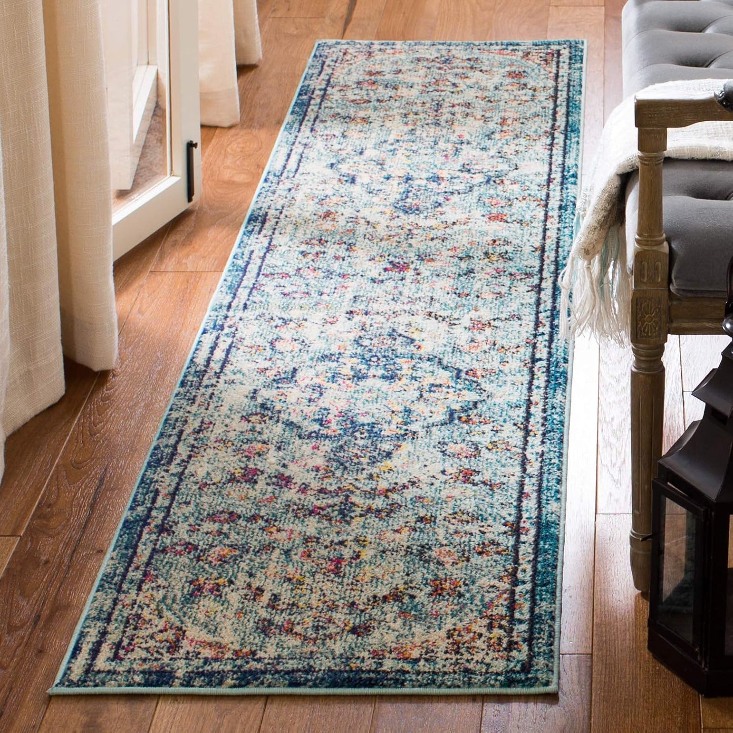 Madison Collection Runner Rug - 2'2" X 10', Navy & Light Blue, Boho Chic Medallion Distressed Design, Non-Shedding & Easy Care, Ideal for High Traffic Areas in Living Room, Bedroom (MAD447K)