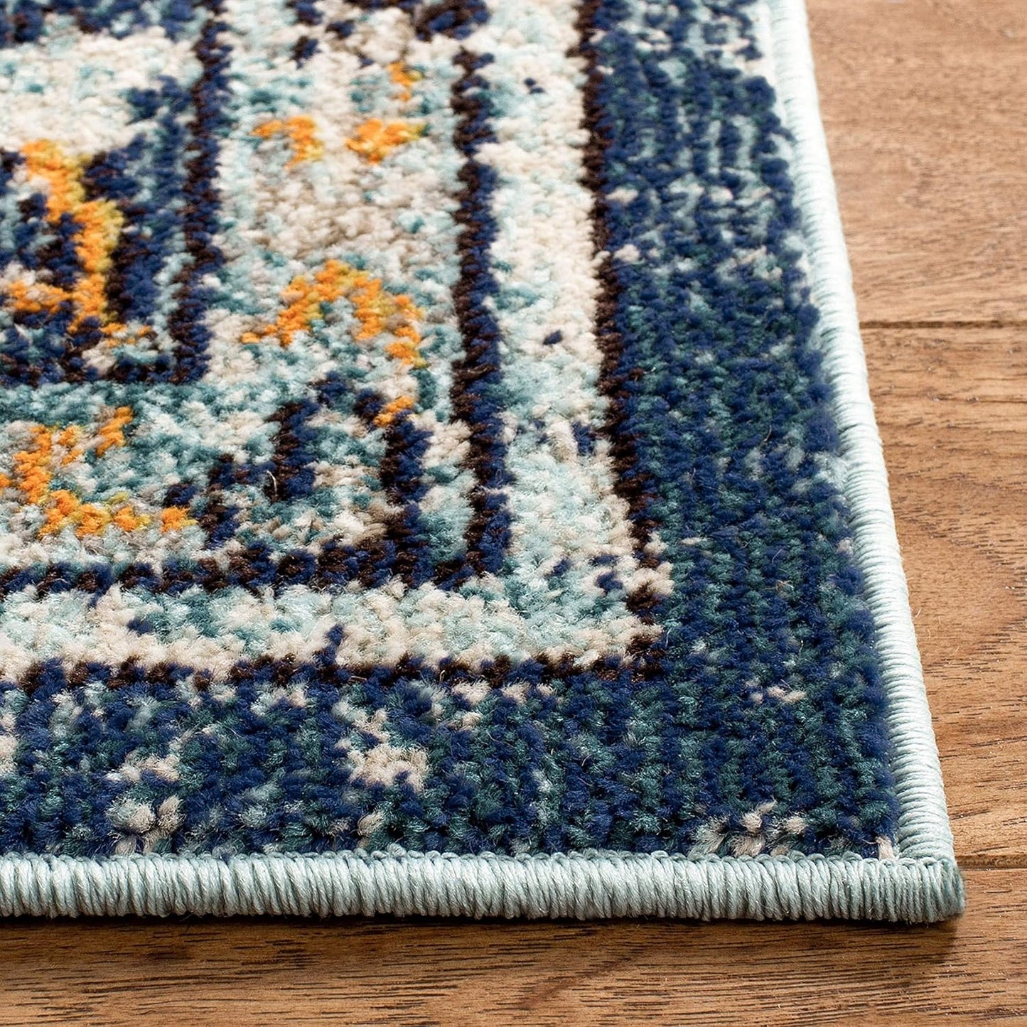 Area Rug 8X10 - Madison Collection - Large - Blue & Light Blue, Boho Chic Medallion Distressed Design, Non-Shedding & Easy Cleaning, Ideal for Living Room, Bedroom, Dining Space (MAD473M)