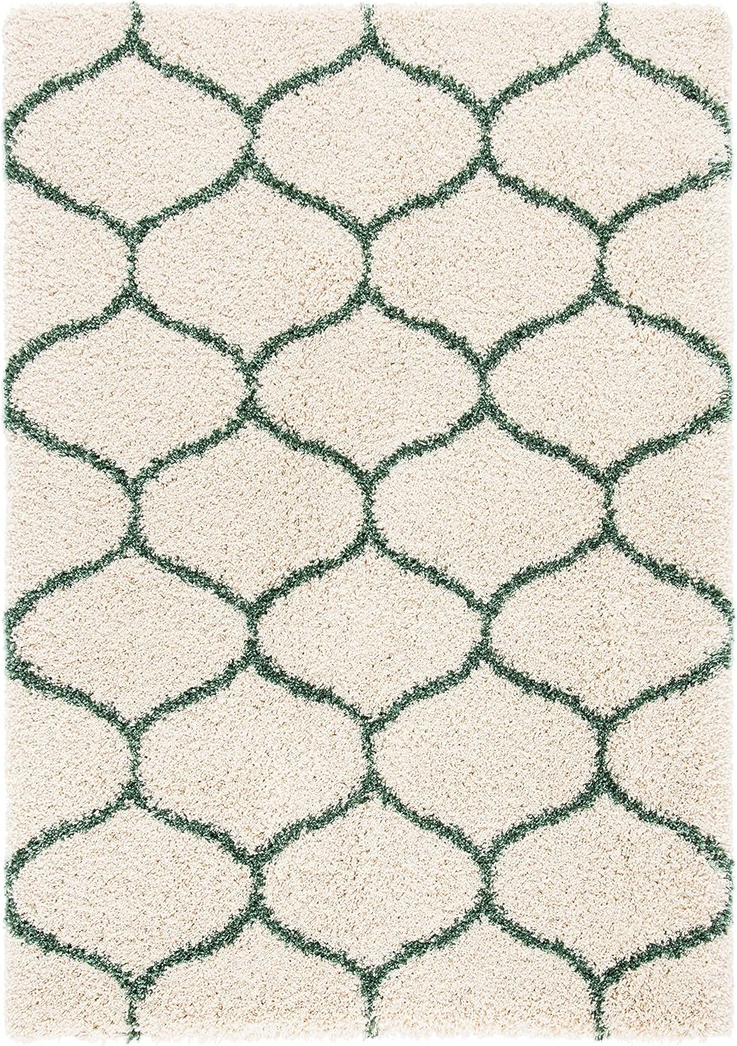 Hudson Shag Collection Area Rug - 5'3" X 7'6", Ivory & Green, Modern Ogee Trellis Design, Non-Shedding & Easy Care, 2-Inch Thick Ideal for High Traffic Areas in Living Room, Bedroom (SGH280H)