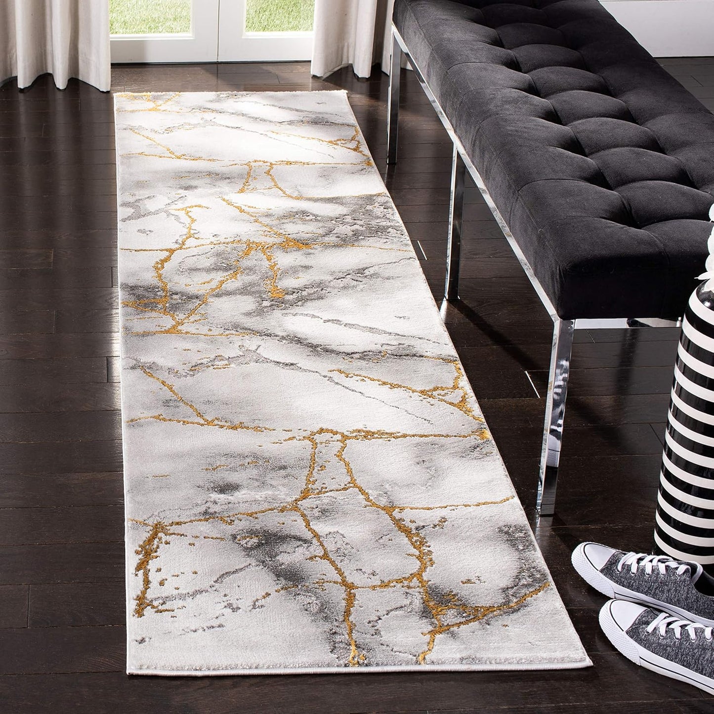 Craft Collection Runner Rug - 2'3" X 8', Grey & Gold, Modern Abstract Design, Non-Shedding & Easy Care, Ideal for High Traffic Areas in Living Room, Bedroom (CFT877F)