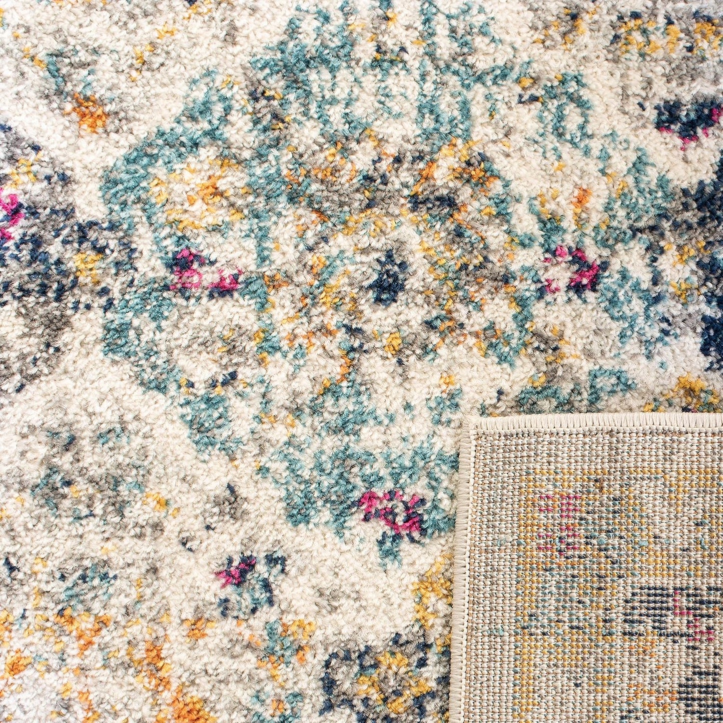 Madison Collection Runner Rug - 2'3" X 6', Cream & Multi, Boho Chic Distressed Design, Non-Shedding & Easy Care, Ideal for High Traffic Areas in Living Room, Bedroom (MAD611B)