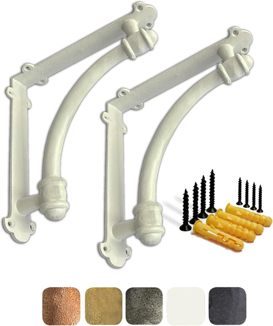 Decorative Shelf Brackets, 2 Pack of 9.6 X 1.7 X 9.6 Inch White Cast Iron Shelf Brackets - Decorative Brackets White - Half round Style Brackets