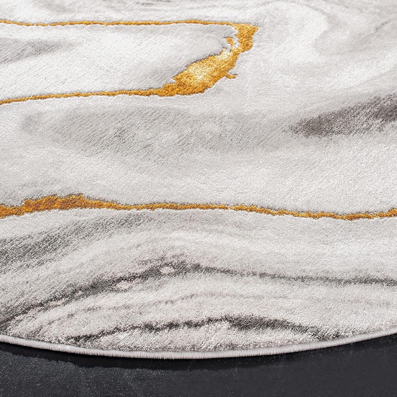 Craft Collection Area Rug - 6'7" Round, Grey & Gold, Modern Abstract Design, Non-Shedding & Easy Care, Ideal for High Traffic Areas in Living Room, Bedroom (CFT819F)