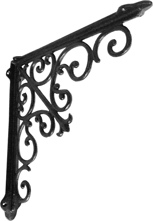 Decorative Shelf Brackets, 1 Pack of 15 X 2 X 15 Inch, Black Cast Iron Wall Shelf Brackets - Decorative Bookshelf Brackets - Victorian Style Shelf Bracket