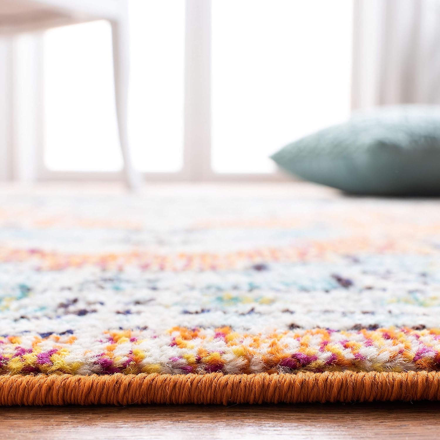 Madison Collection Area Rug - 6' X 9', Orange & Teal, Boho Chic Medallion Distressed Design, Non-Shedding & Easy Care, Ideal for High Traffic Areas in Living Room, Bedroom (MAD473P)