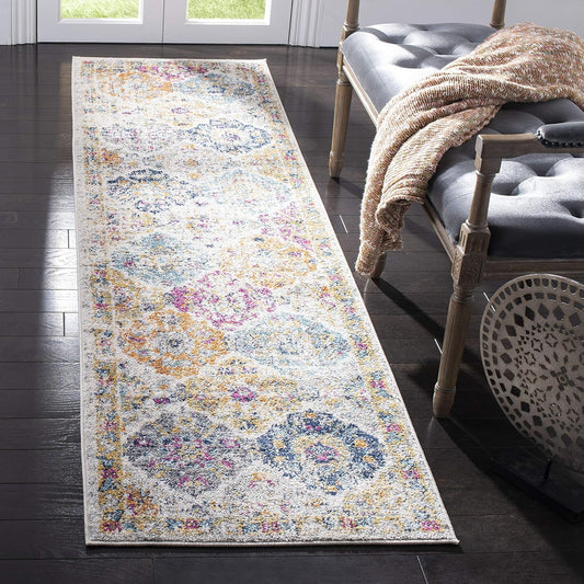 Madison Collection Runner Rug - 2'3" X 6', Cream & Multi, Boho Chic Distressed Design, Non-Shedding & Easy Care, Ideal for High Traffic Areas in Living Room, Bedroom (MAD611B)