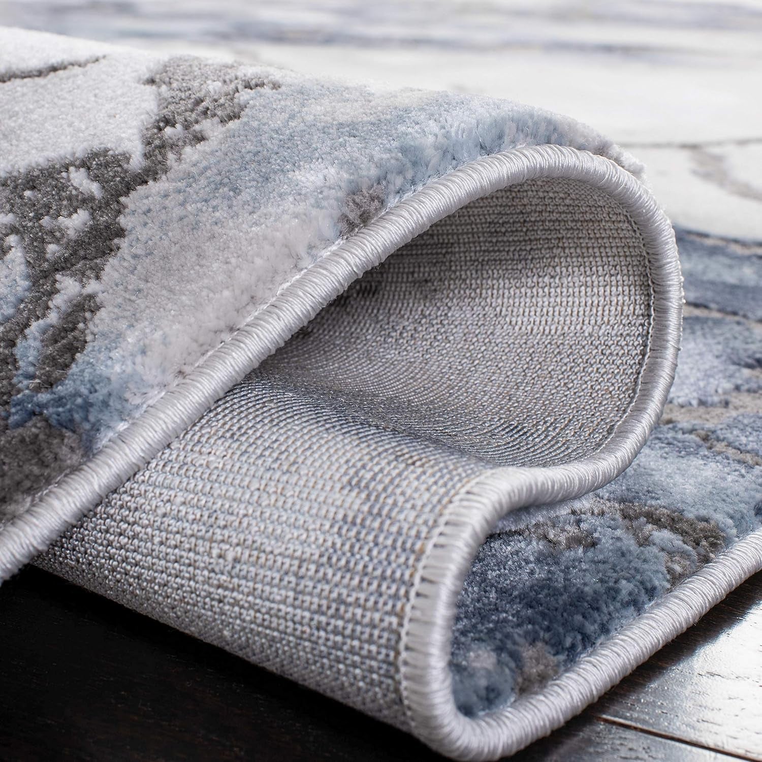 Craft Collection Area Rug - 5'3" Square, Grey & Blue, Modern Abstract Design, Non-Shedding & Easy Care, Ideal for High Traffic Areas in Living Room, Bedroom (CFT877L)