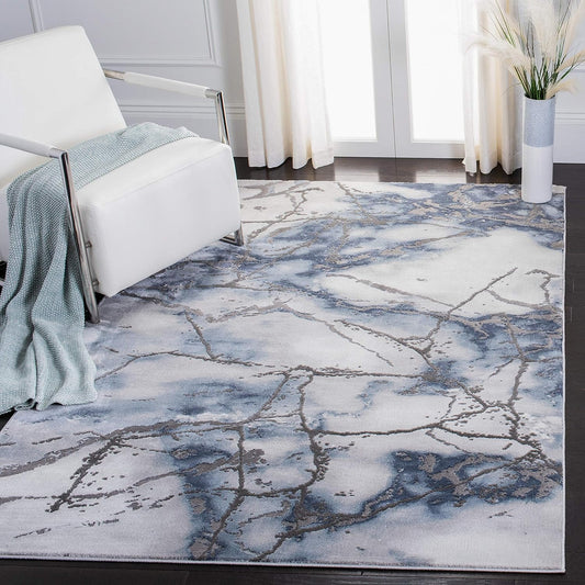 Craft Collection Area Rug - 5'3" Square, Grey & Blue, Modern Abstract Design, Non-Shedding & Easy Care, Ideal for High Traffic Areas in Living Room, Bedroom (CFT877L)
