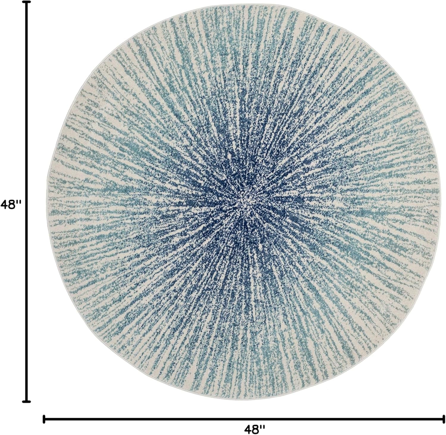 Evoke Collection Area Rug - 4' Round, Royal & Ivory, Abstract Burst Design, Non-Shedding & Easy Care, Ideal for High Traffic Areas in Living Room, Bedroom (EVK228A)