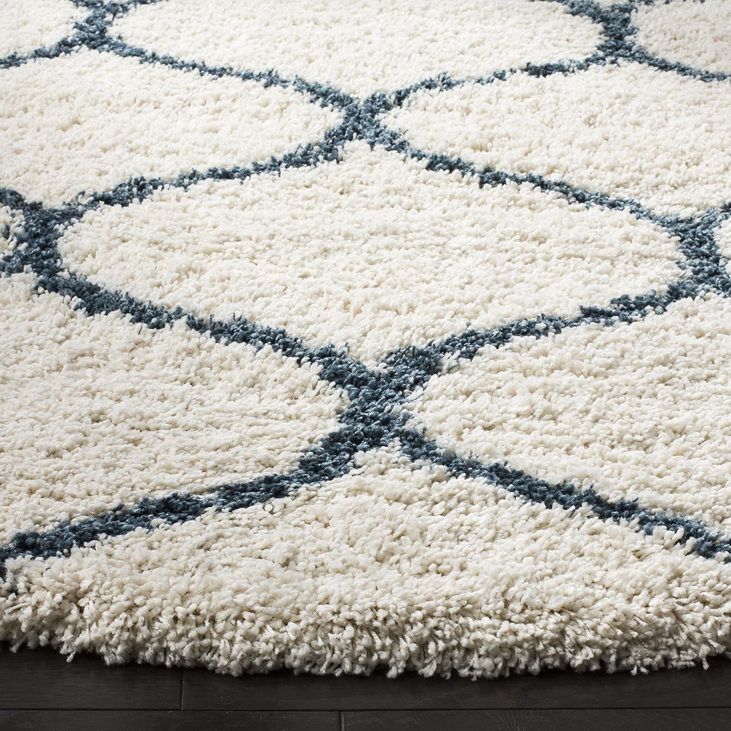 Hudson Shag Collection Area Rug - 7' Round, Ivory & Slate Blue, Trellis Design, Non-Shedding & Easy Care, 2-Inch Thick Ideal for High Traffic Areas in Living Room, Bedroom (SGH280T)