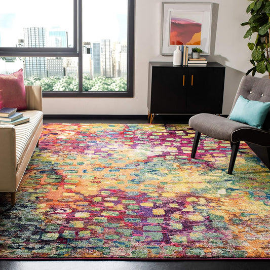 Monaco Collection X-Large Area Rug - 11' X 15', Pink & Multi, Boho Chic Abstract Watercolor Design, Non-Shedding & Easy Care, Ideal for High Traffic Areas in Living Room, Bedroom (MNC225D)