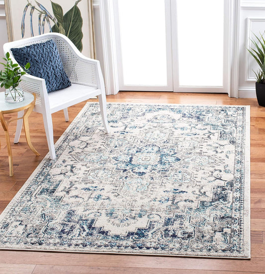 Madison Collection Area Rug - 6' X 9', Ivory & Grey, Boho Chic Medallion Distressed Design, Non-Shedding & Easy Care, Ideal for High Traffic Areas in Living Room, Bedroom (MAD473C)