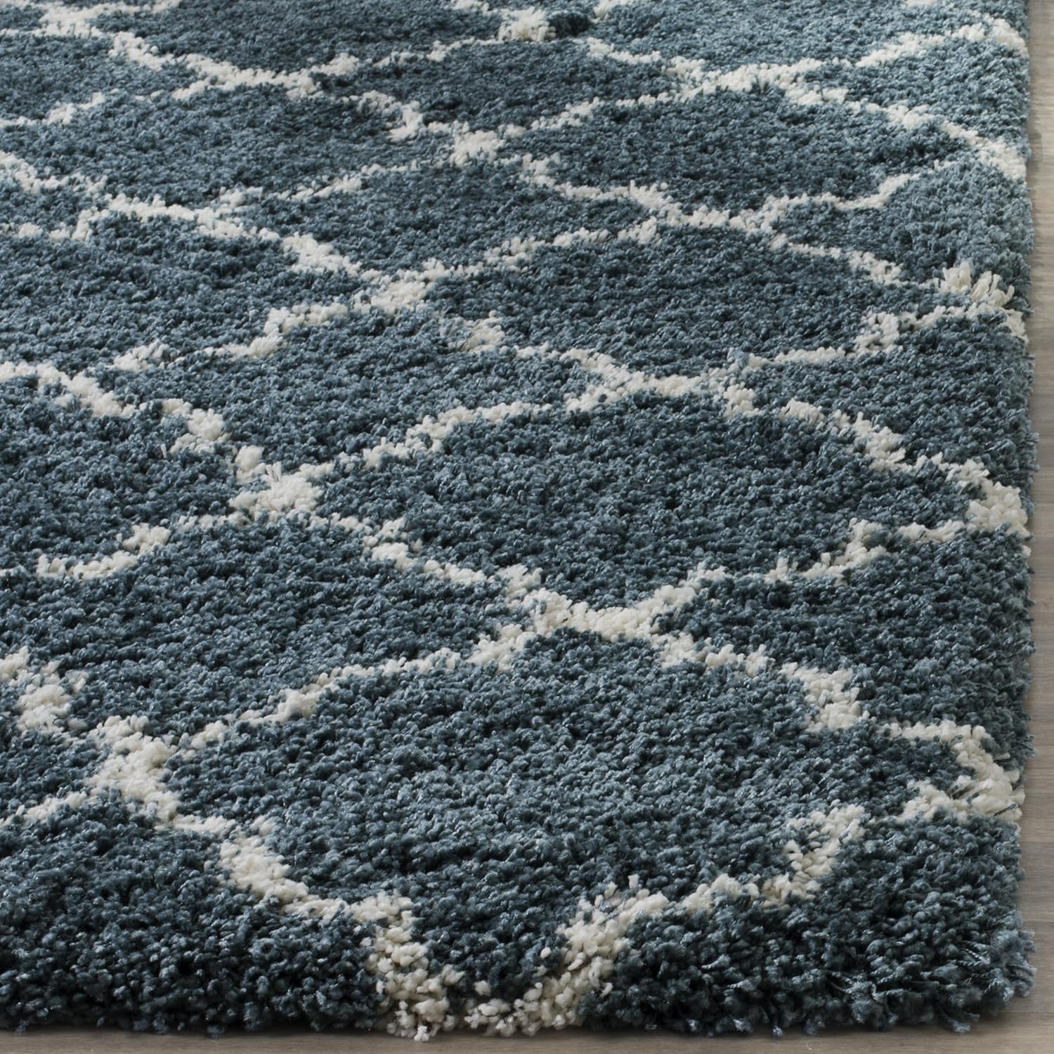 Hudson Shag Collection 7' Square Slate Blue/Ivory SGH282L Moroccan Trellis Non-Shedding Living Room Bedroom Dining Room Entryway Plush 2-Inch Thick Area Rug