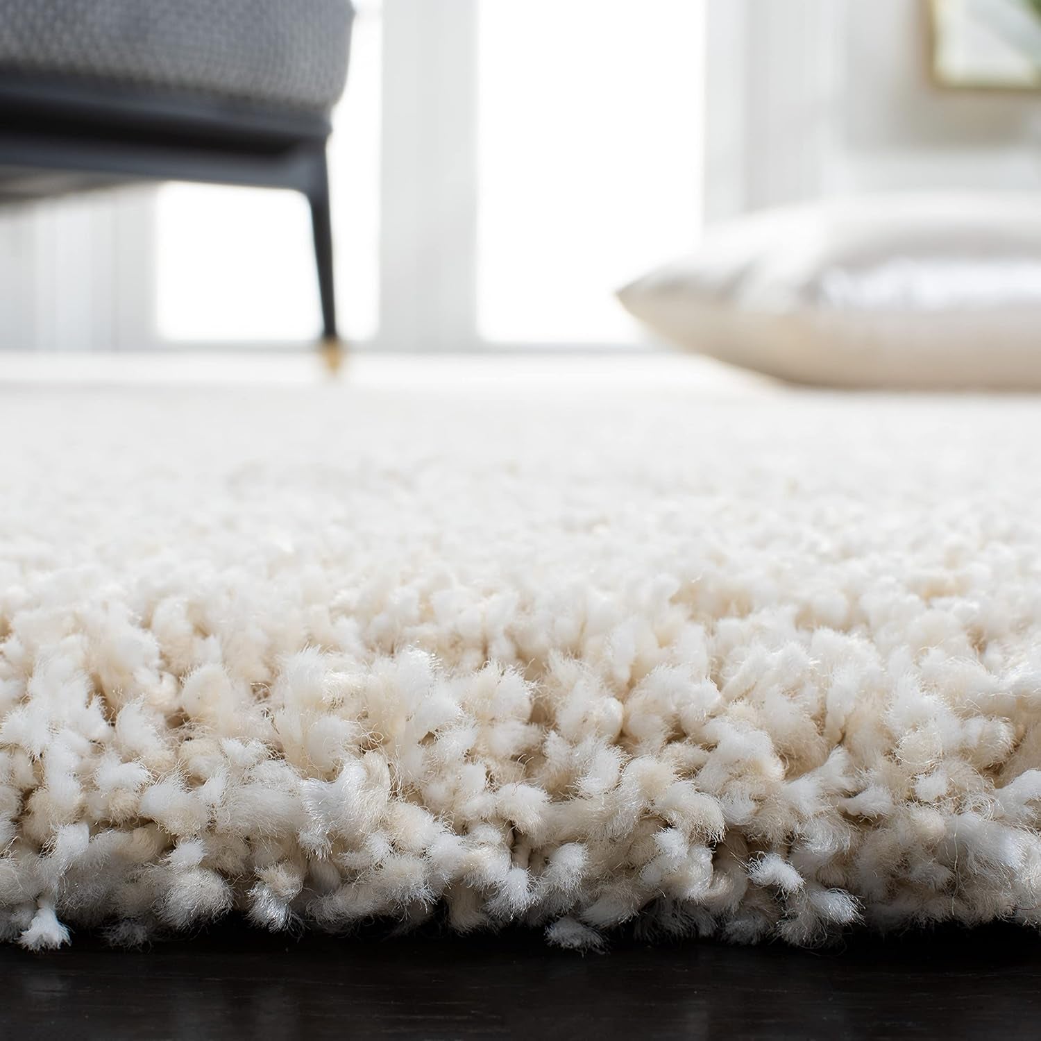 Milan Shag Collection Accent Rug - 3' X 5', Ivory, Solid Design, Non-Shedding & Easy Care, 2-Inch Thick Ideal for High Traffic Areas in Entryway, Living Room, Bedroom (SG180-1212)