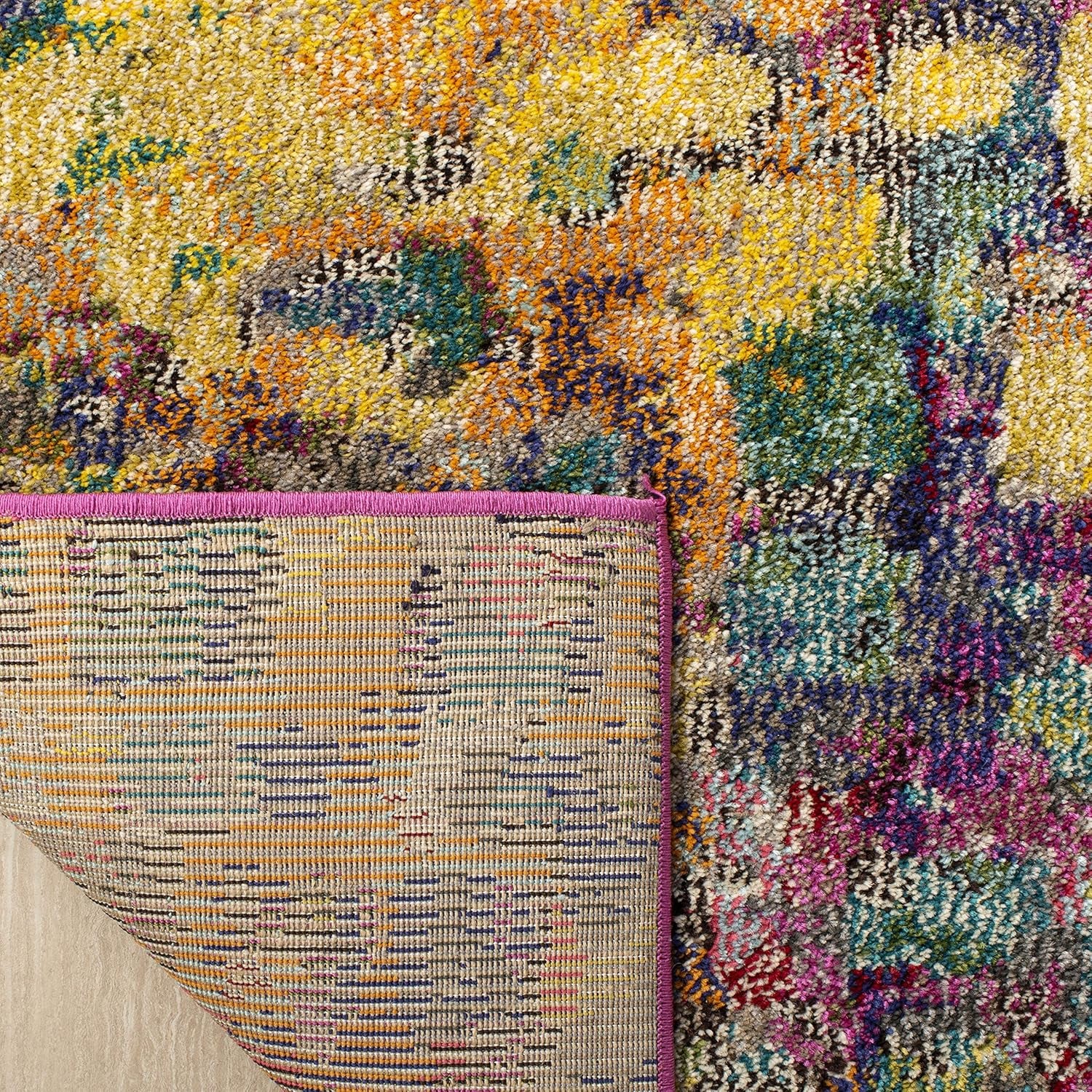 Monaco Collection X-Large Area Rug - 11' X 15', Pink & Multi, Boho Chic Abstract Watercolor Design, Non-Shedding & Easy Care, Ideal for High Traffic Areas in Living Room, Bedroom (MNC225D)