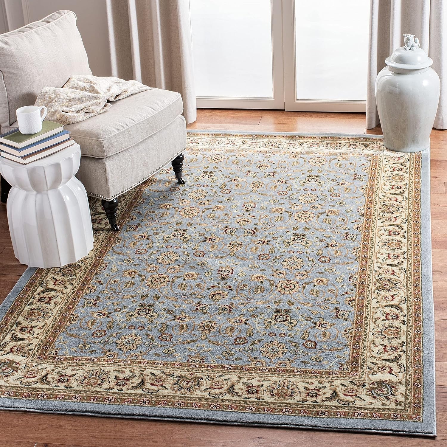 Lyndhurst Collection Accent Rug - 3'3" X 5'3", Light Blue & Ivory, Oriental Design, Non-Shedding & Easy Care, Ideal for High Traffic Areas in Entryway, Living Room, Bedroom (LNH312B)