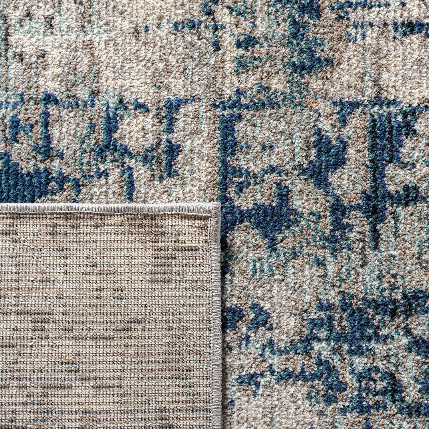 Madison Collection Runner Rug - 2'2" X 14', Grey & Blue, Modern Abstract Design, Non-Shedding & Easy Care, Ideal for High Traffic Areas in Living Room, Bedroom (MAD460K)