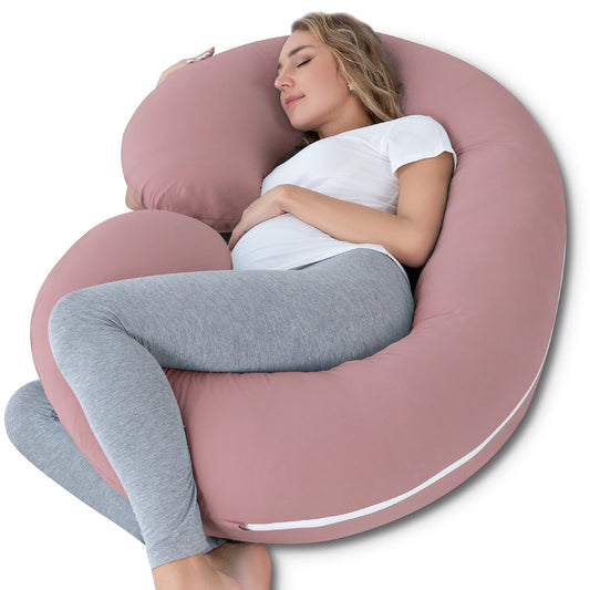 Cooling Pregnancy Pillow, Maternity Pillow with Soft Cotton Cover, C Shaped for Pregnant Sleeping (Cooling Cotton-Pink)
