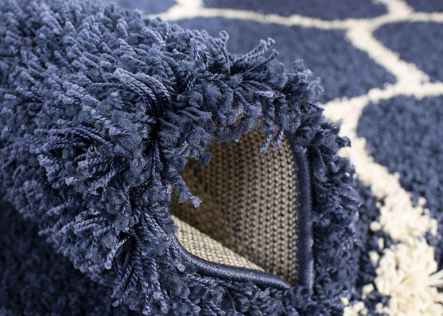 Hudson Shag Collection Runner Rug - 2'3" X 6', Navy & Ivory, Moroccan Trellis Design, Non-Shedding & Easy Care, 2-Inch Thick Ideal for High Traffic Areas in Living Room, Bedroom (SGH280C)