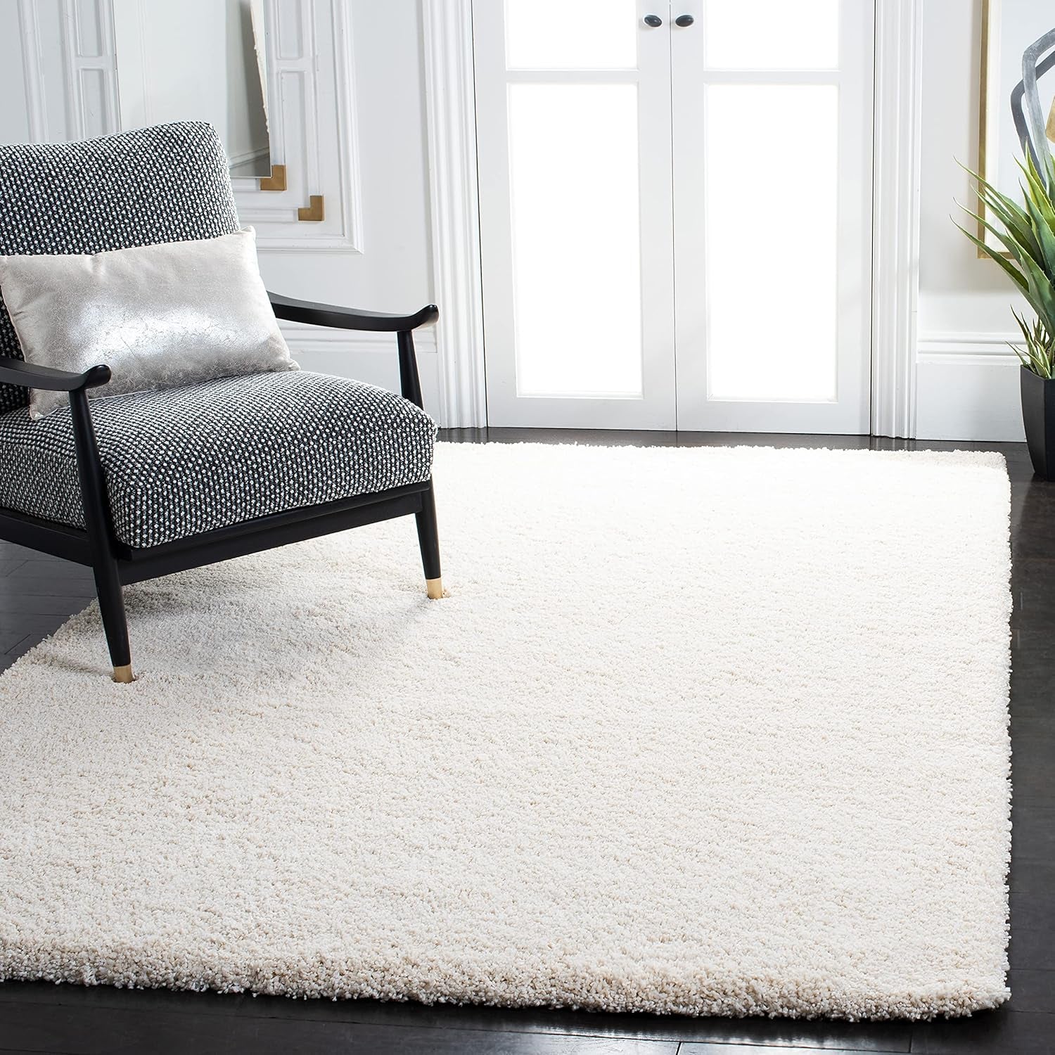 Milan Shag Collection Accent Rug - 3' X 5', Ivory, Solid Design, Non-Shedding & Easy Care, 2-Inch Thick Ideal for High Traffic Areas in Entryway, Living Room, Bedroom (SG180-1212)