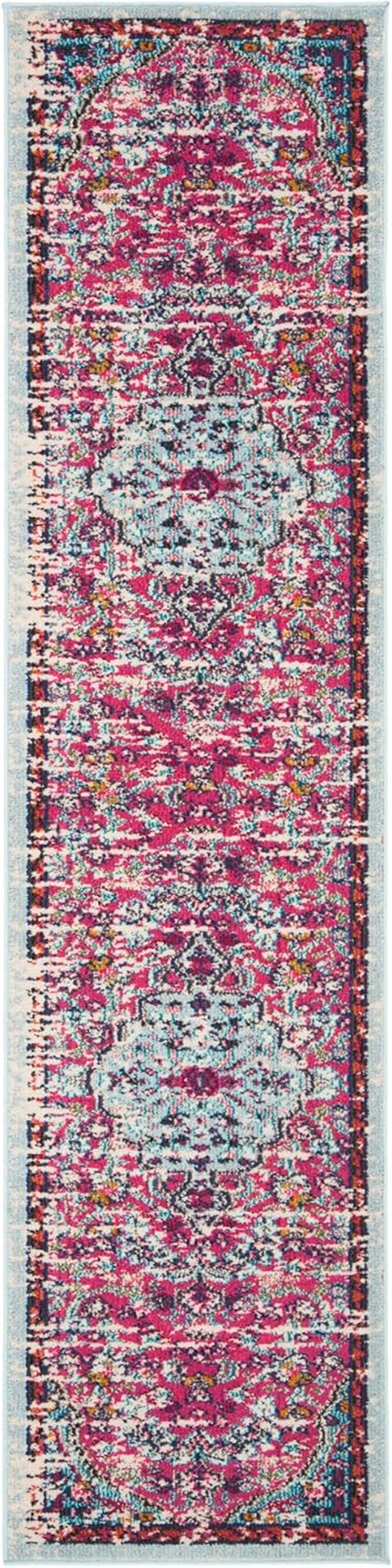 Madison Collection Area Rug - 5' Round, Ivory & Orange, Boho Chic Medallion Distressed Design, Non-Shedding & Easy Care, Ideal for High Traffic Areas in Living Room, Bedroom (MAD447A)