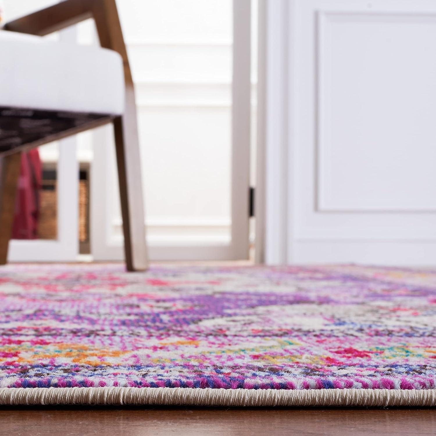 Monaco Collection Area Rug - 6'7" X 9'2", Violet & Fuchsia, Boho Chic Medallion Distressed Design, Non-Shedding & Easy Care, Ideal for High Traffic Areas in Living Room, Bedroom (MNC243P)
