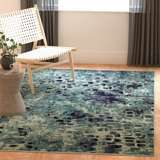 Monaco Collection Accent Rug - 3' X 5', Light Blue & Multi, Abstract Watercolor Design, Non-Shedding & Easy Care, Ideal for High Traffic Areas in Entryway, Living Room, Bedroom (MNC225J)