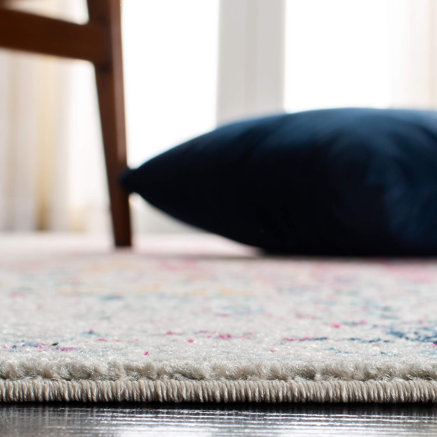 Evoke Collection Area Rug - 6'7" Square, Ivory & Fuchsia, Oriental Distressed Design, Non-Shedding & Easy Care, Ideal for High Traffic Areas in Living Room, Bedroom (EVK256Q)