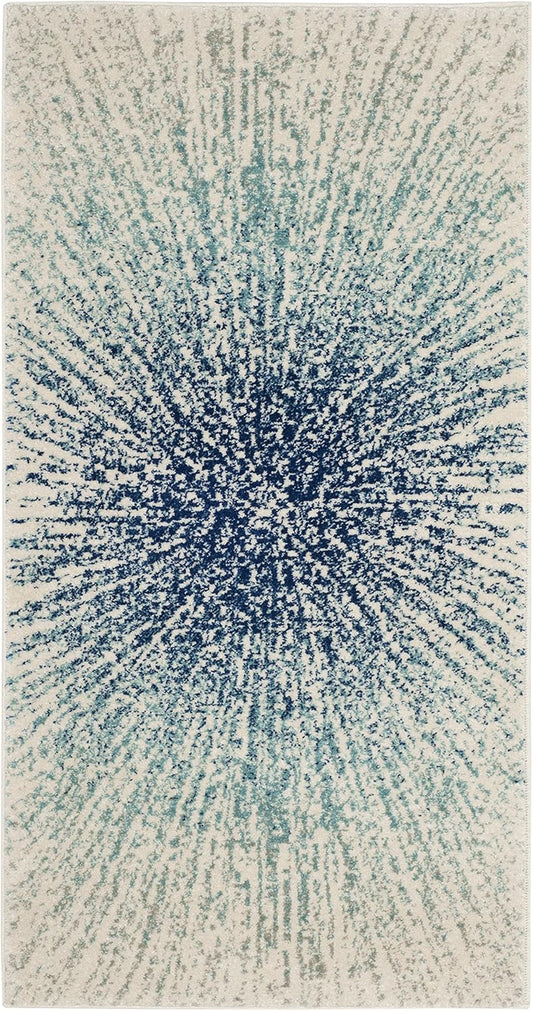Evoke Collection 2'2" X 4' Royal / Ivory EVK228A Abstract Burst Non-Shedding Living Room Bedroom Accent Rug