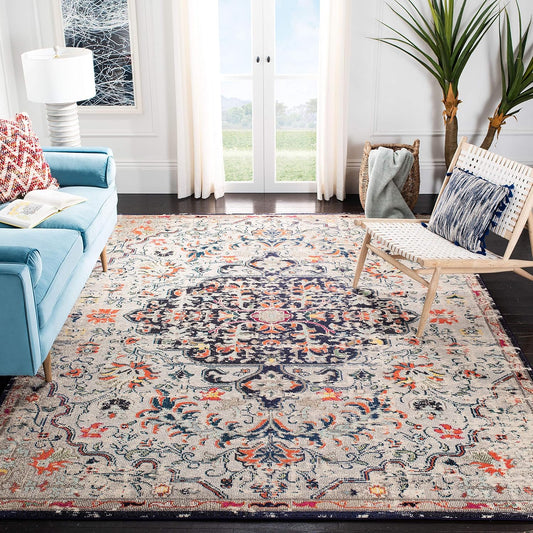 Area Rug 8X10 - Madison Collection - Large - Beige & Black, Boho Chic Medallion Distressed Design, Non-Shedding & Easy Cleaning, Ideal for Living Room, Bedroom, Dining Space (MAD447B)