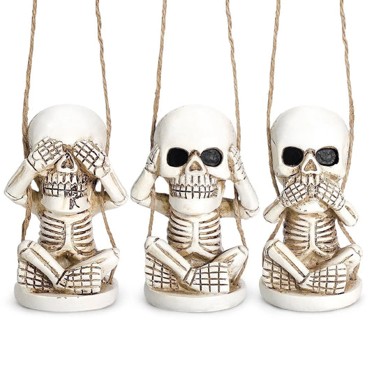 Halloween Skeleton Decor Set of 3, See Hear Speak No Evil Skeleton for Halloween Decorations Outdoor Indoor