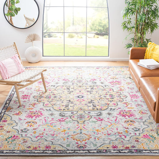Area Rug 8X10 - Madison Collection - Large - Grey & Gold, Boho Chic Medallion Distressed Design, Non-Shedding & Easy Cleaning, Ideal for Living Room, Bedroom, Dining Space (MAD447G)