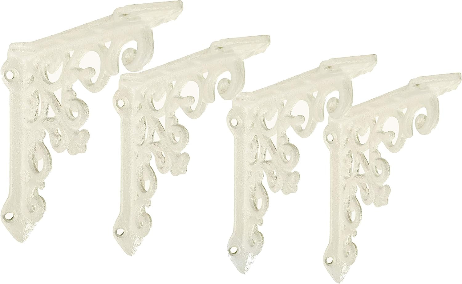 Decorative Shelf Brackets, 4 Pack of 5 X 1.2 X 5 Inch, Antique White Cast Iron Wall Shelf Brackets - Decorative Bookshelf Brackets - Victorian Style Shelf Bracket
