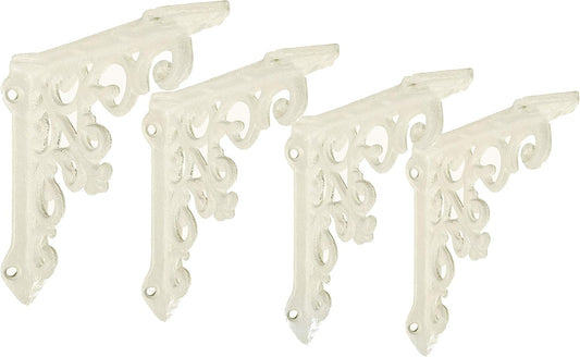 Decorative Shelf Brackets, 4 Pack of 5 X 1.2 X 5 Inch, Antique White Cast Iron Wall Shelf Brackets - Decorative Bookshelf Brackets - Victorian Style Shelf Bracket