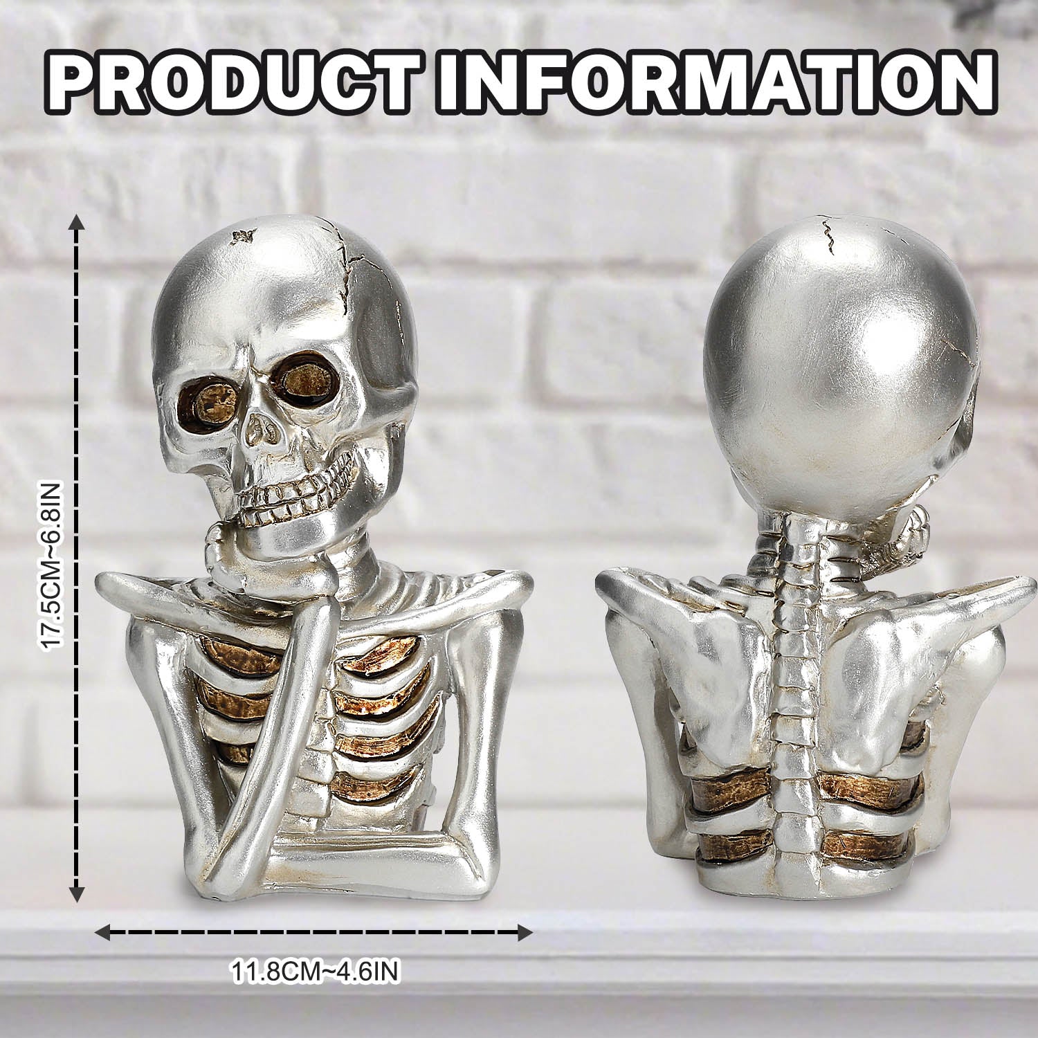 2PCS Skeleton Halloween Decor, Thinking Skeleton Halloween Decorations Indoor for Table