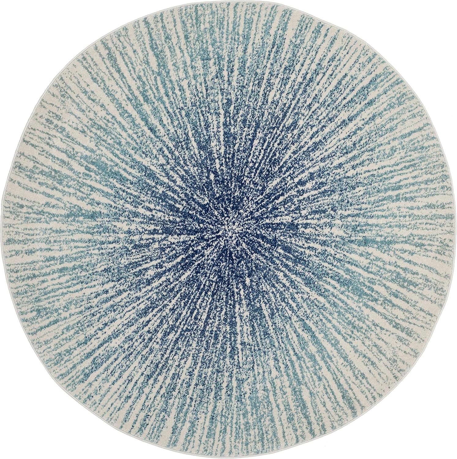 Evoke Collection Area Rug - 4' Round, Royal & Ivory, Abstract Burst Design, Non-Shedding & Easy Care, Ideal for High Traffic Areas in Living Room, Bedroom (EVK228A)