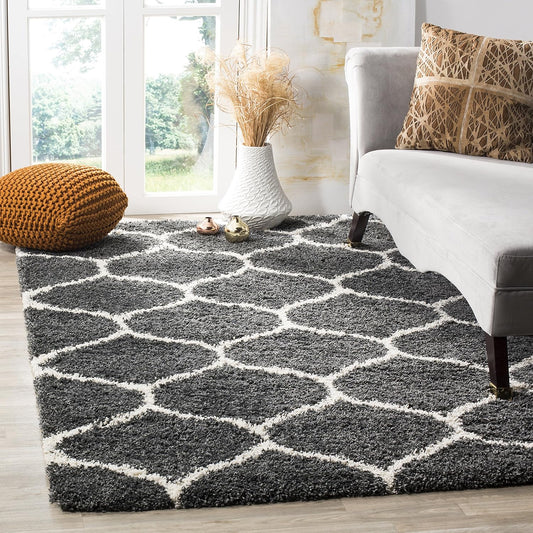 Hudson Shag Collection Accent Rug - 4' X 6', Dark Grey & Ivory, Trellis Design, Non-Shedding & Easy Care, 2-Inch Thick Ideal for High Traffic Areas in Entryway, Living Room, Bedroom (SGH280G)