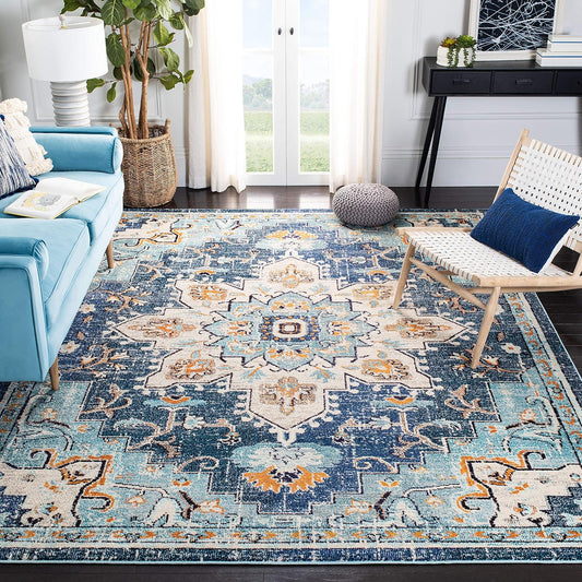 Area Rug 8X10 - Madison Collection - Large - Blue & Light Blue, Boho Chic Medallion Distressed Design, Non-Shedding & Easy Cleaning, Ideal for Living Room, Bedroom, Dining Space (MAD473M)