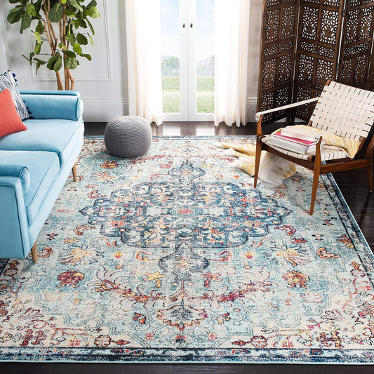 Madison Collection X-Large Area Rug - 12' X 18', Navy & Light Blue, Medallion Distressed Design, Non-Shedding & Easy Care, Ideal for High Traffic Areas in Living Room, Bedroom (MAD447K)